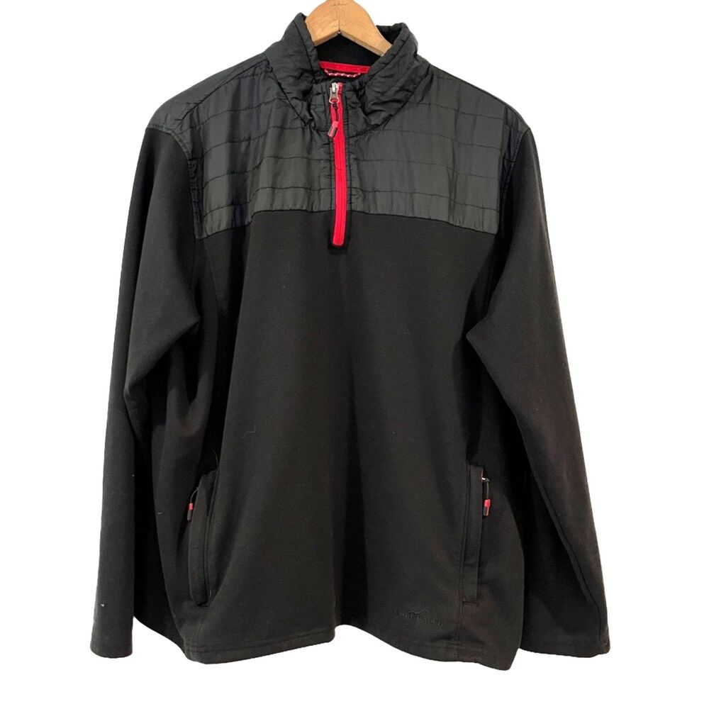 Eddie Bauer Men's Black Pullover Mixed Fabric Fleece Pockets XXL